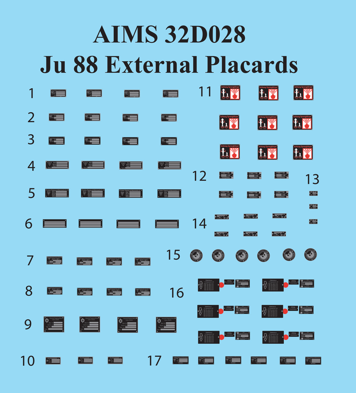 Junkers Ju-88 External Placards (designed to be used with Revell Ju-88A-1 and Ju-88A-4 kits plus any AIMS conversion kits)