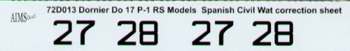 Aims Dornier Do-17P-1 correction - AIMS72D013