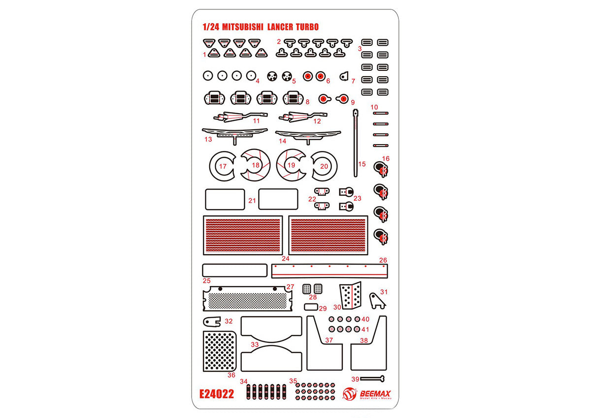 Beemax Etching Detail Parts: Mitsubishi Lancer Rac Rally 1984 BX24022E