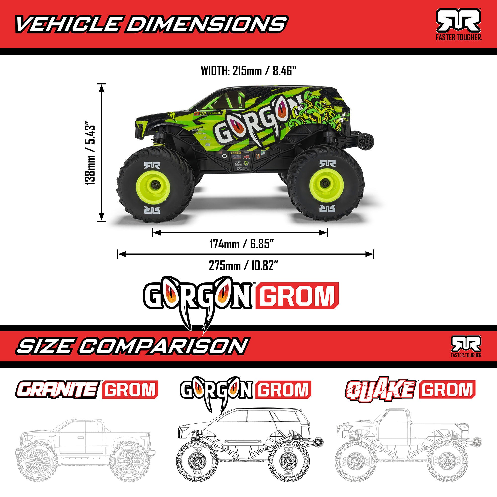 Arrma 1/16 GORGON GROM 4X4 RTR Monster Truck - Red