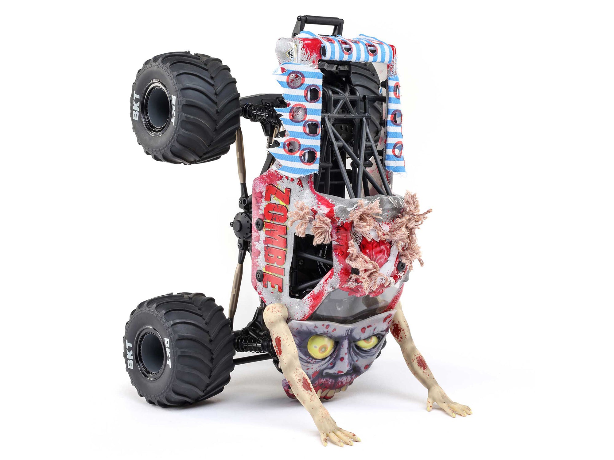 Losi 1/18 Mini LMT Zombie Monster Truck featuring a zombie-themed design and oversized wheels.