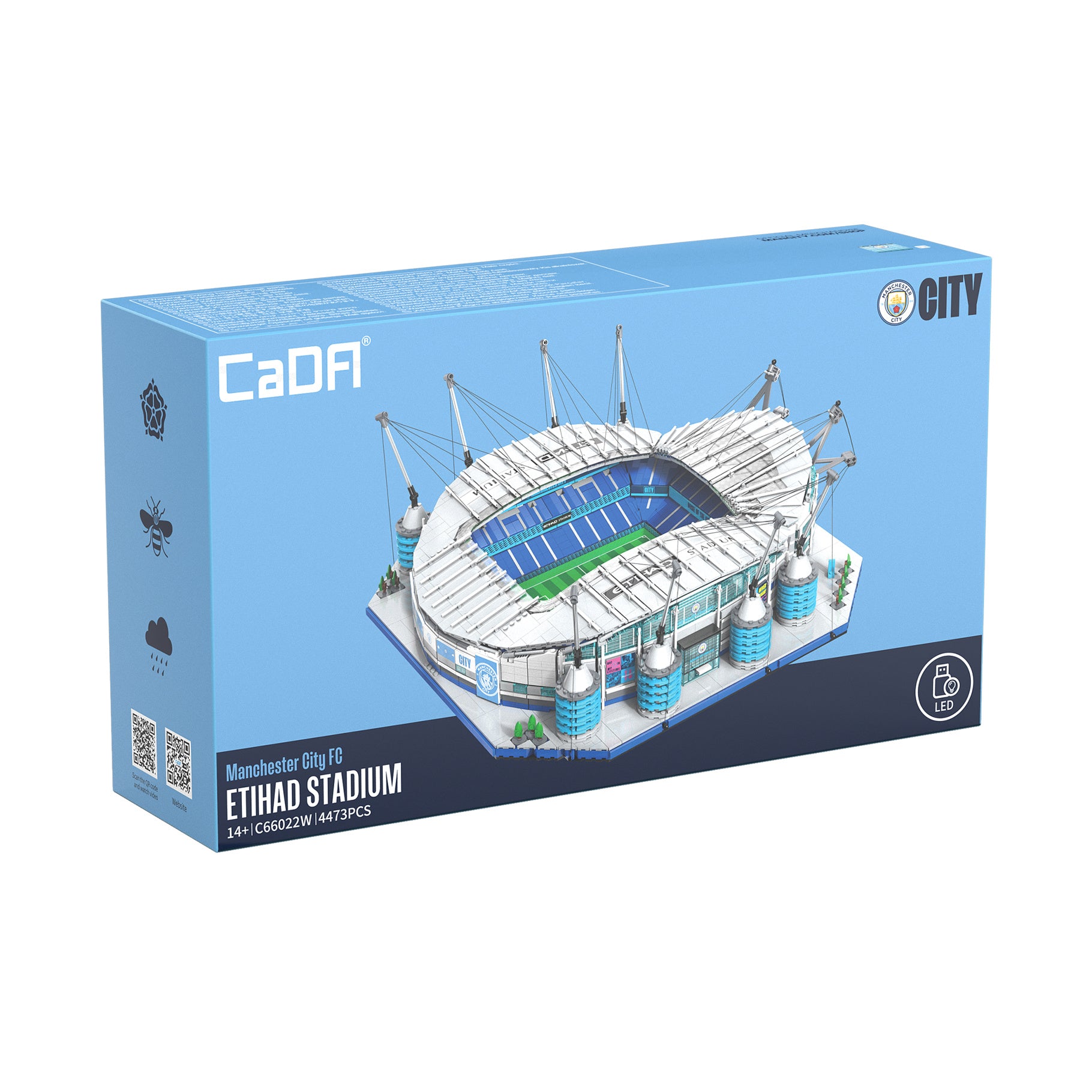 Box of a stadium model kit with 'CaDA' branding on a white background