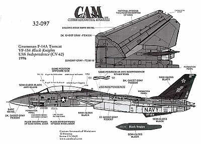Grumman F-14A Tomcat (1) 161621 NF/100 VF-154 Black Knights USS Independence 1996; double sheet