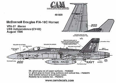 McDonnell-Douglas F/A-18 Hornet (1) CAG A/C, 164006 VFA-27 Royal Maces, CVW 5 USS Independance