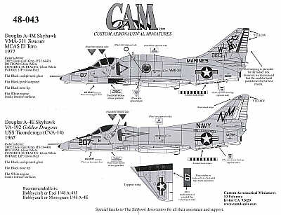 Douglas A-4E/M Skyhawk (2) E 151054 NM/207 VA-192 USS Ticonderoga; 158193 WL/07 VMA-311 MCAS El Toro 1977