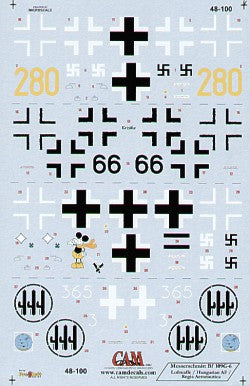 Messerschmitt Bf-109G-6 (4) Yellow 280 Unknown Training Unit; Black 66 Lt Molnar Hungarian Air Force 1944; JG 5 Major Carganico Finland 1943; White 365 365 Sqn 150 Gruppo Italian Air Force 1943