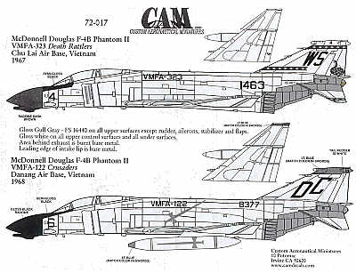 McDonnell F-4B Phantom (2) 151463 WS/4 VMFA-323 Death Rattlers Vietnam 1967; 158377 DC/6 VMFA-122 Crusaders Da Nang 1968