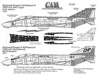 McDonnell F-4B Phantom (2) 151007 MG/6 VMFA-321 Hell's Angels NAS Andrews 1975; 151471 DR/4 VMFA-312 Checkerboards MCAS Bristol Beaufort