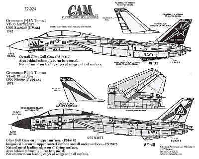 Grumman F-14A Tomcat (2) 160398 AJ/106 VF-41 Black Aces USS Nimitz 1978; 159428 AB/201 VF-33 Starfighters USS America 1982