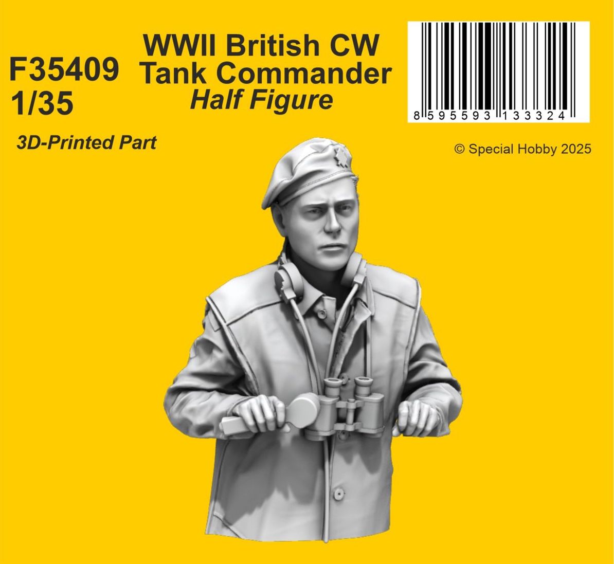 WWII British CW Tank Commander / Half Figure 1/35 British tank commander half figure, late WW2 period. 3D printed, the detail level and natural pose stand out. (All models are supplied unpainted)
