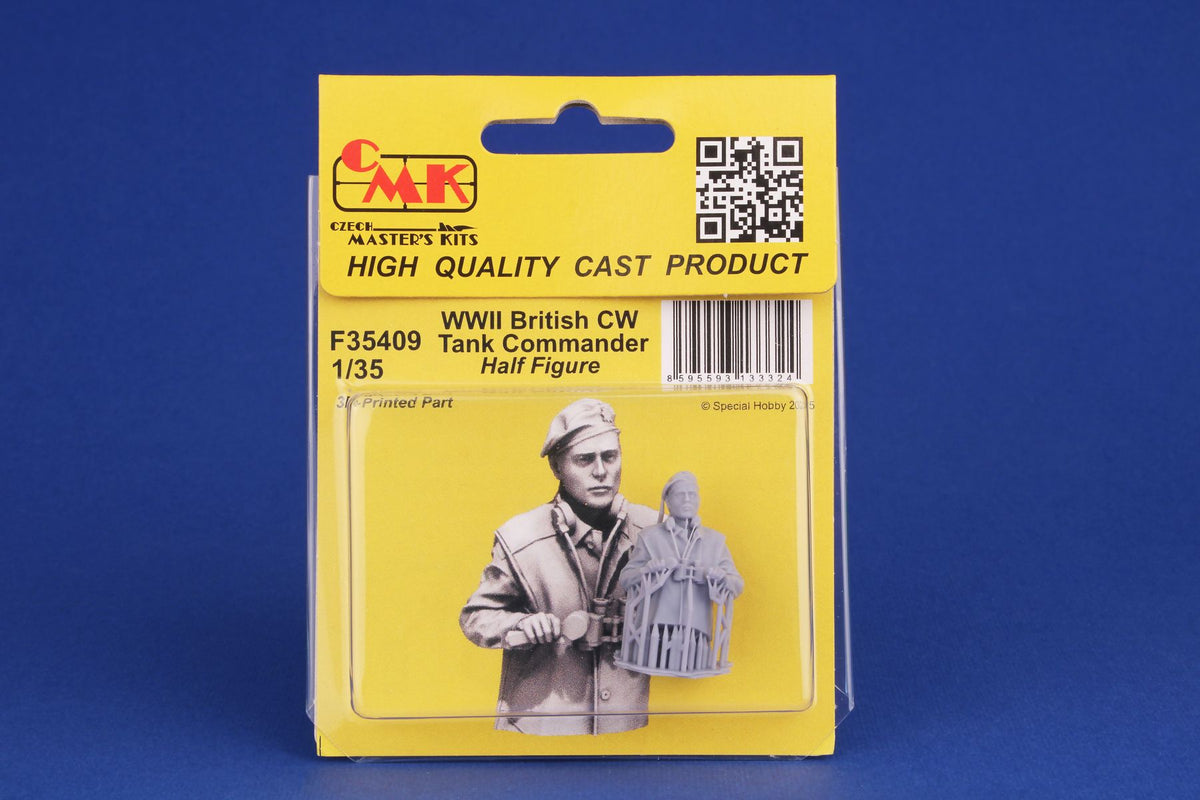 WWII British CW Tank Commander / Half Figure 1/35 British tank commander half figure, late WW2 period. 3D printed, the detail level and natural pose stand out. (All models are supplied unpainted)