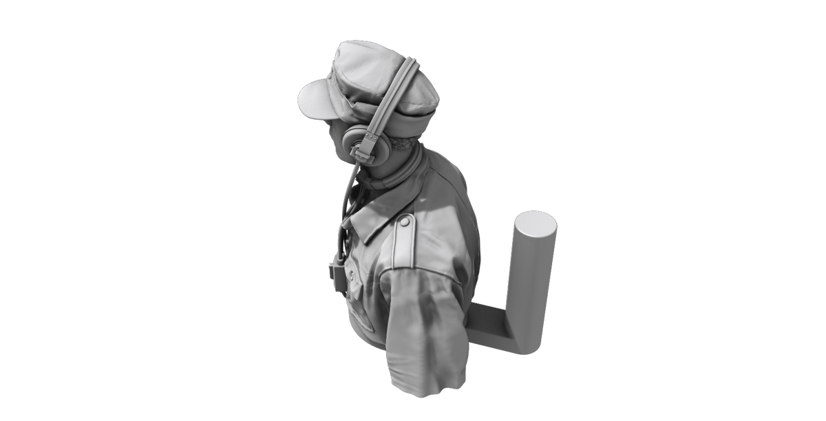 German Tank Crew (Driver) Half Figure. 3D-printed and highly detailed half figure of a German tank driver that fits to an open crew compartment hatch.