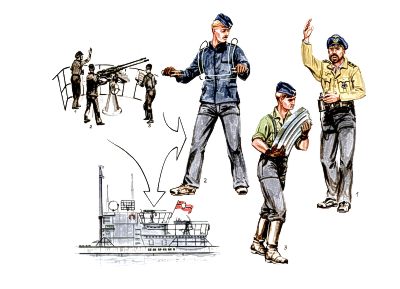 3 x gun crew figures for U-VII Atlantic version. Gun Crew for 20mm gun (designed to be used with Revell kits) (U-Boot/U-Boat/U Boat/U Boot/Submarines)