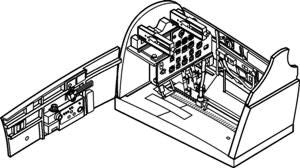 Curtiss P-40B Tomahawk - interior set. Set contains photo-etched parts, new floor, seat, instrument panel, seatbelts , control column, fuselage guns (designed to be used with Trumpeter kits)