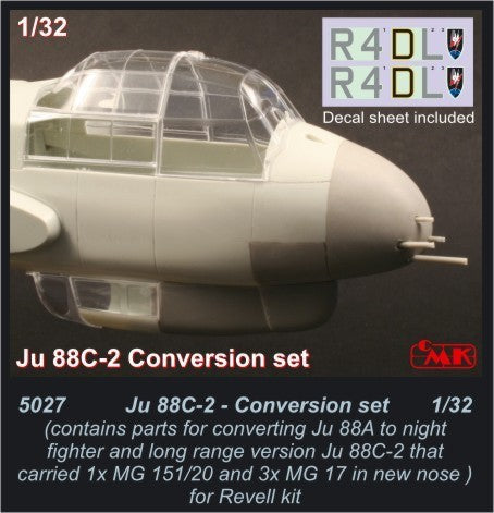 Junkers Ju-88C-2. Contains parts for converting Ju-88A to night fighter and long range version Ju-88C-2 that carried one MG.151/20 and three MG.17 machine guns in new nose (designed to be used with Revell kits)