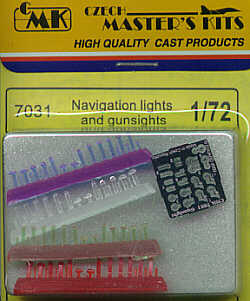 20 etched gunsights and 76 clear, green, red and blue navigation lights