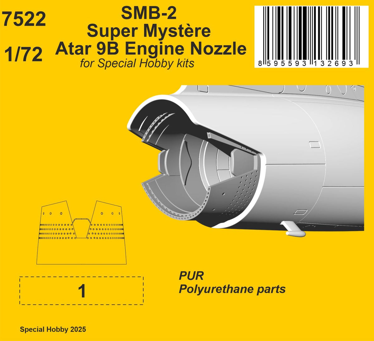 Dassault SMB-2 Super Mystere Atar 9B Engine Nozzle Detailed jet engine nozzle for Special Hobby’s SMB-2 Super Mystère kits. (designed to be used with Special Hobby kits)