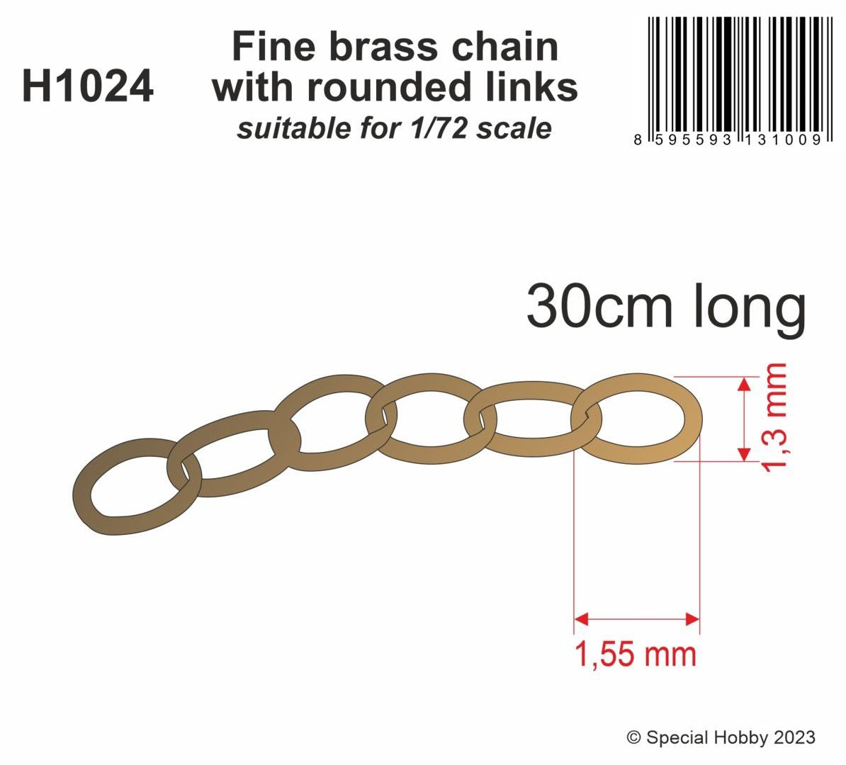 Fine brass chain with rounded links - suitable for 1/72 scale