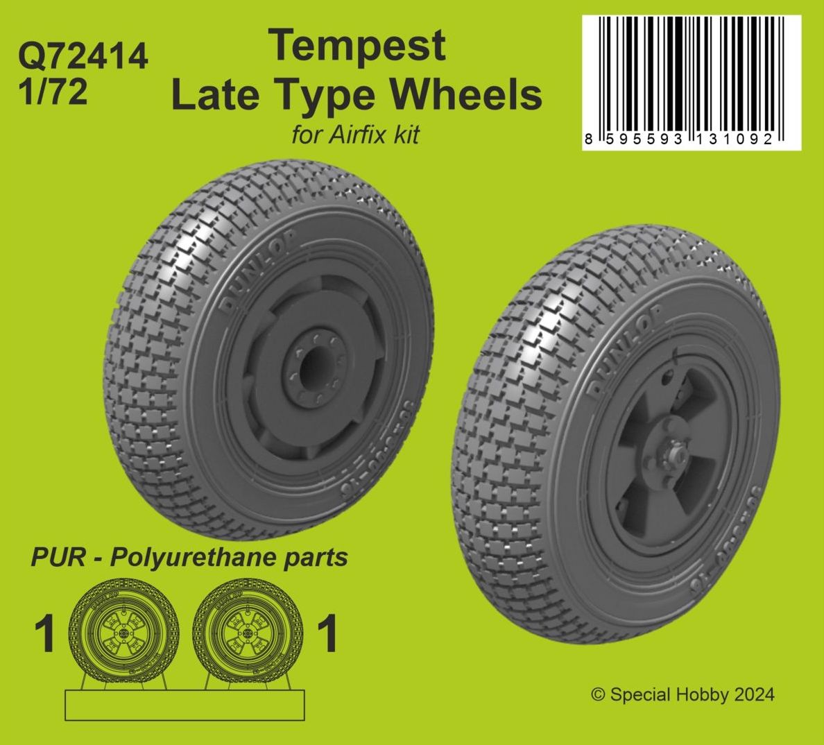 Hawker Tempest Late Type Wheels 1/72Detail resin cast wheels with weighted tyres, designed for models of the late Tempest varieties. (designed to be used with Airfix kits)