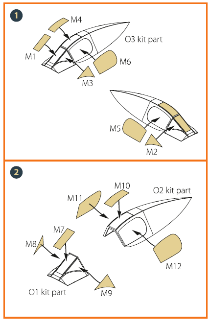 Douglas XA2D-1 Skyshark canopy frame paint mask (outside only) made from 'yellow kabuki paper' (designed top be used with Clear Prop Models kits)