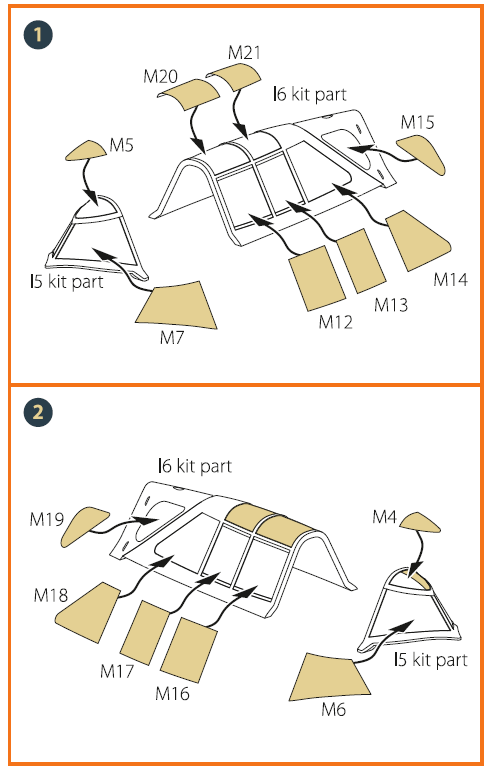 Republic P-47B Thunderbolt canopy frame paint mask (inside and outside) on 'yellow kabuki paper' (designed to be used with Dora Wings kits)