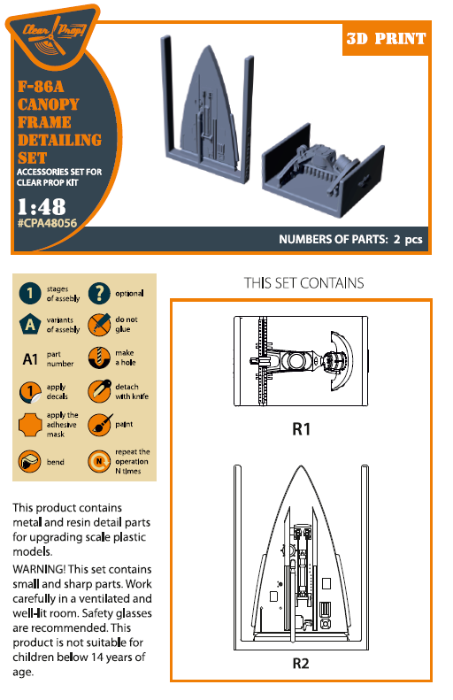 North-American F-86A Sabre Canopy frame detailing set (designed to be used with Clear Prop Models kits) (3D-Printed)