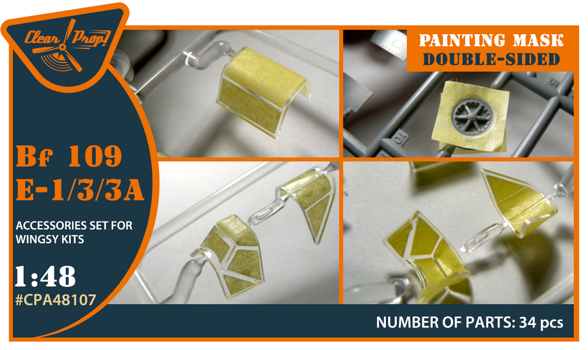 Messerschmitt Bf-109E-1/3/3a double-sided painting mask on 'yellow kabuki paper' (designed to be used with Wingsy kits)
