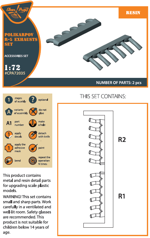 Polikarpov R-5 resin exhausts (designed to be used with AMG kits)