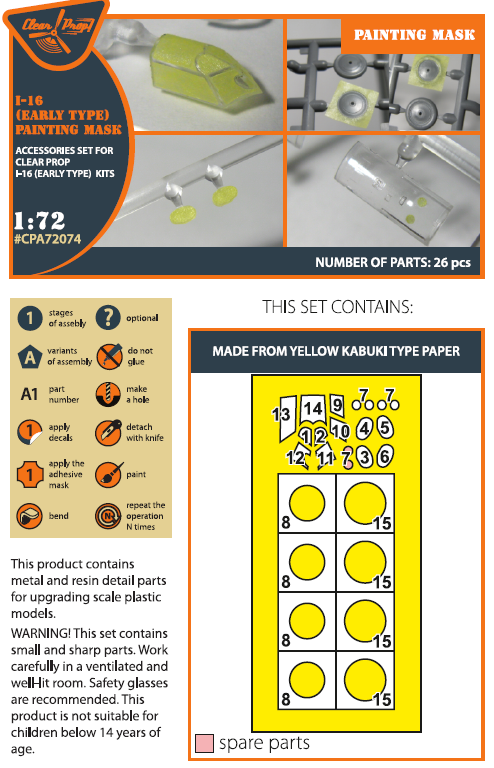 Polikarpov I-16 canopy frame paint mask (Early type) (designed to be used with Clear Prop Models kits)