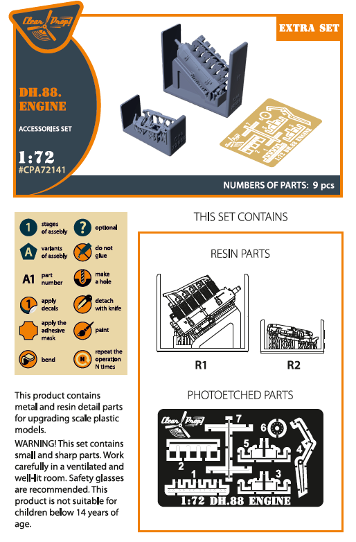 de Havilland DH.88 Comet engine set 3D-printed (designed to be used with Clear Prop Models kits)