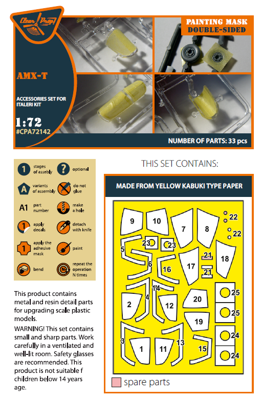 AMX Ghibli wheels and canopy frame paint mask (inside and outside) on 'yellow kabuki paper' (designed to be used with Italeri kits)