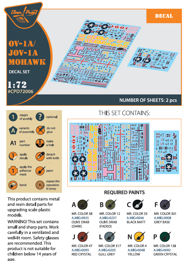 Grumman OV-1A/JOV-1A Mohawk decal set