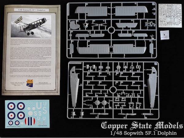 RE-RELEASE!!! Sopwith 5F.1 Dolphin Regular 2 plastic fretsinstruction in colourfilm for windscreenPhotoEtchdecals for 2 markings