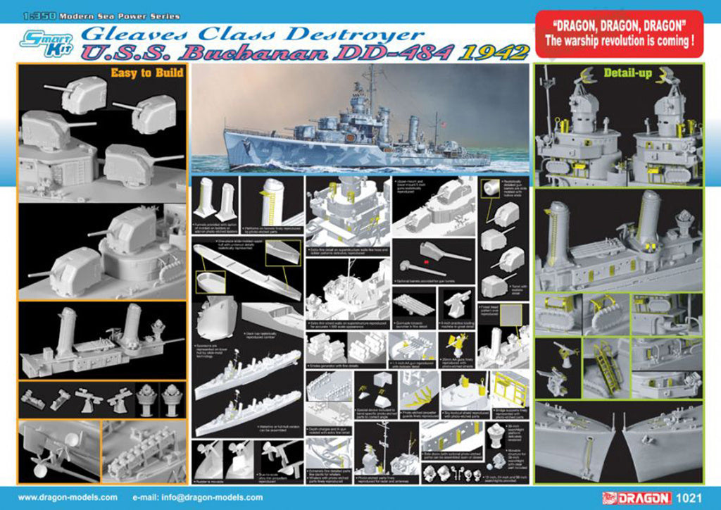 Dragon U.S.S. Buchanan Dd-484 Gleaves Class Destroyer 1942