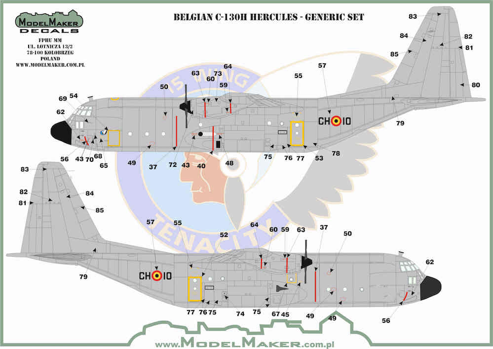 Belgian Lockheed C-130H Hercules stencilling - Generic set