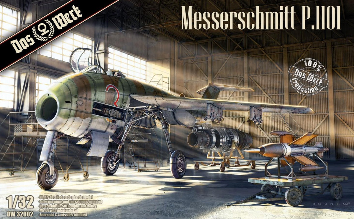 Messerschmitt P.1101• Highly detailed static plastic model• Different wings & tail sections included• Detachable He S011 engine & trolley• Mk108 with interior detail• Ruhrstahl X-4 missiles included