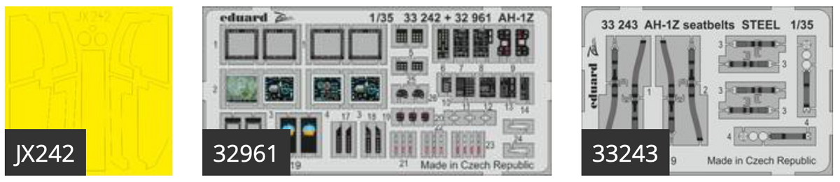 Bell AH-1Z Shark Mouth (designed to be used with Academy kits) This BiG-Ed set includes all these Eduard sets.....EDJX242 AH-1Z ED32961 AH-1Z ED33243 AH-1Z seatbelts STEEL