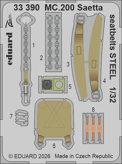 Macchi MC.200 Saetta 1/32 (designed to be used with Italeri kits) This BiG-Ed set includes all these Eduard sets....ED325001 MC.200 Saetta landing flapsED325002 MC.200 Saetta undercarriageED33390 MC.200 Saetta seatbelts STEEL