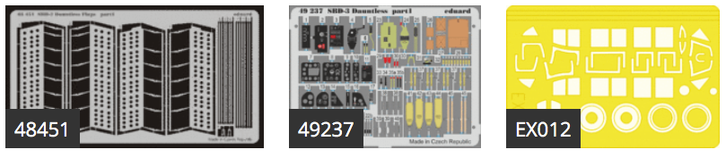 Douglas SBD-3 DAUNTLESS (designed to be used with Hasegawa kits) This BiG-Ed set includes all these Eduard sets..... ED48451 Douglas SBD-3 Dauntless flaps ED49237 Douglas SBD-3 Dauntless EDEX012 Douglas SBD Dauntless