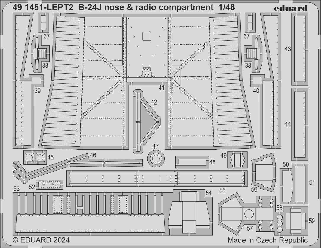 Consolidated B-24J Liberator PART I 1/48 (designed to be used with Hobby Boss kits) This BiG-Ed set includes all these Eduard sets..... ED491450 B-24J cockpit & enginesED491451 B-24J nose & radio compartment EDFE1451 B-24J seatbelts STEELEDEX1041 B-24J