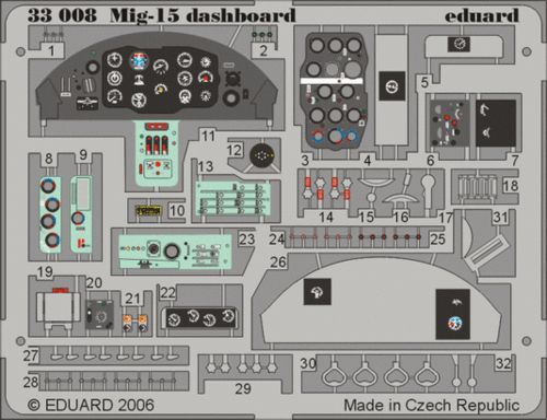 Mikoyan MiG-15bis instrument panel PRE-PAINTED IN COLOUR! (designed to be used with Trumpeter kits)