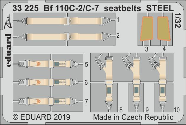 Messerschmitt Bf-110C-2/C-7 seatbelts STEEL (designed to be used with Dragon and Revell kits)