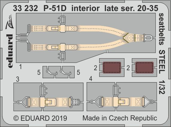 North-American P-51D Mustang interior late ser. 20-35 seatbelts STEEL (designed to be used with Tamiya kits)