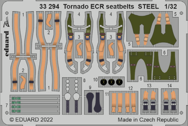 Panavia Tornado ECR seatbelts STEEL (designed to be used with Italeri kits)