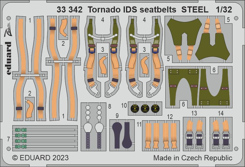 Panavia Tornado GR.1 seatbelts STEEL 1/32 (designed to be used with Italeri kits)