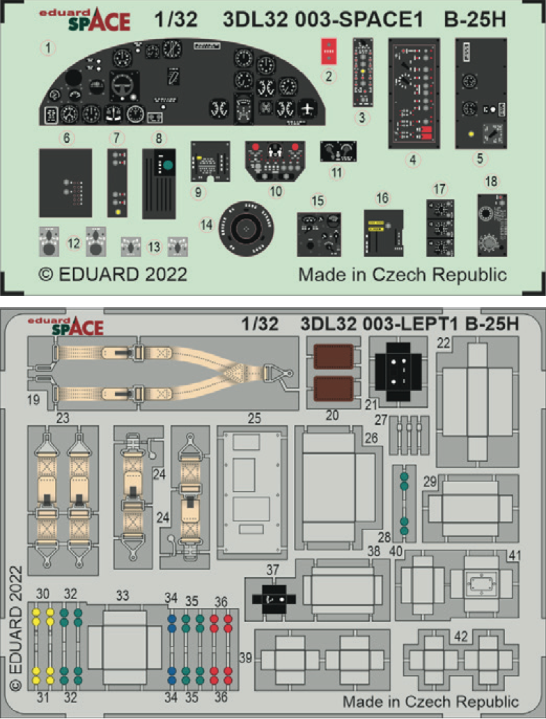North-American B-25H Mitchell SPACE 3D Decal instruments with etched parts (designed to be used with Hong Kong Models kits) (EDUARD SOLD OUT NOVEMBER 2025)