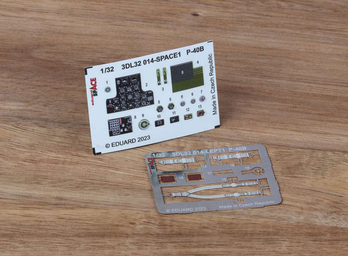 Curtiss P-40B SPACE set - 3D waterslide decals and STEEL PE parts. (designed to be used with Great Wall Hobby kits)
