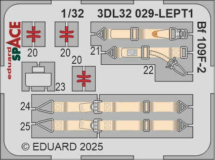 Messerschmitt Bf-109F-2 SPACE - 3D-printed waterslide instrument decals and etched seat-belts (designed to be used with Hasegawa and Hobby 2000 kits)