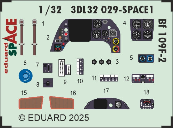 Messerschmitt Bf-109F-2 SPACE - 3D-printed waterslide instrument decals and etched seat-belts (designed to be used with Hasegawa and Hobby 2000 kits)