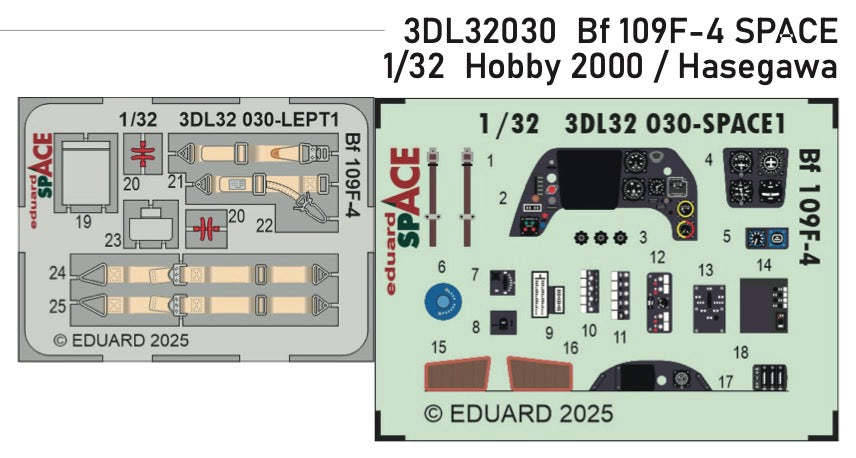 Messerschmitt Bf-109F-4 SPACE - 3D-printed waterslide instrument decals and etched seat-belts (designed to be used with Hasegawa and Hobby 2000 kits)